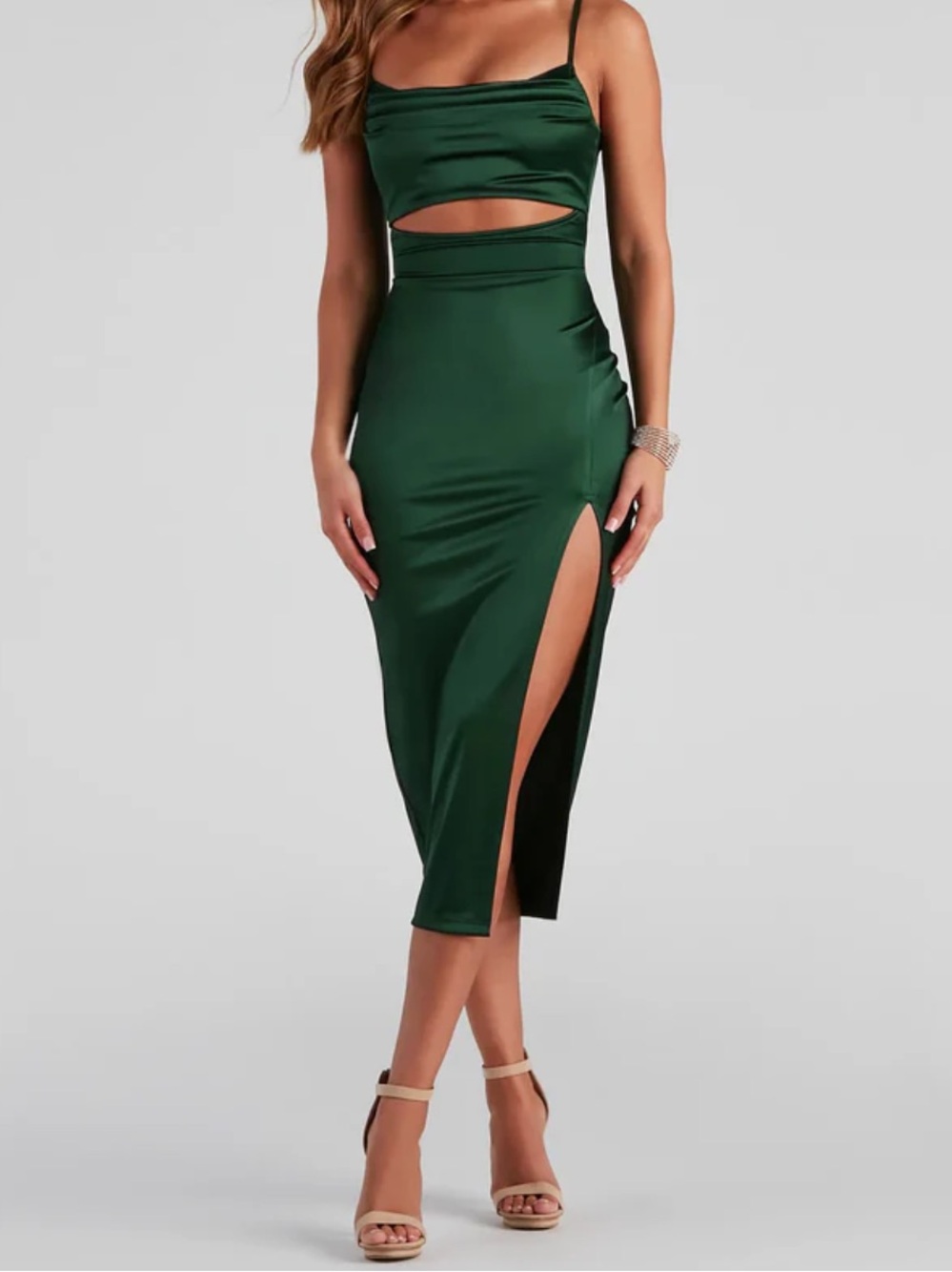 Emerald Green Midi Cocktail Dress